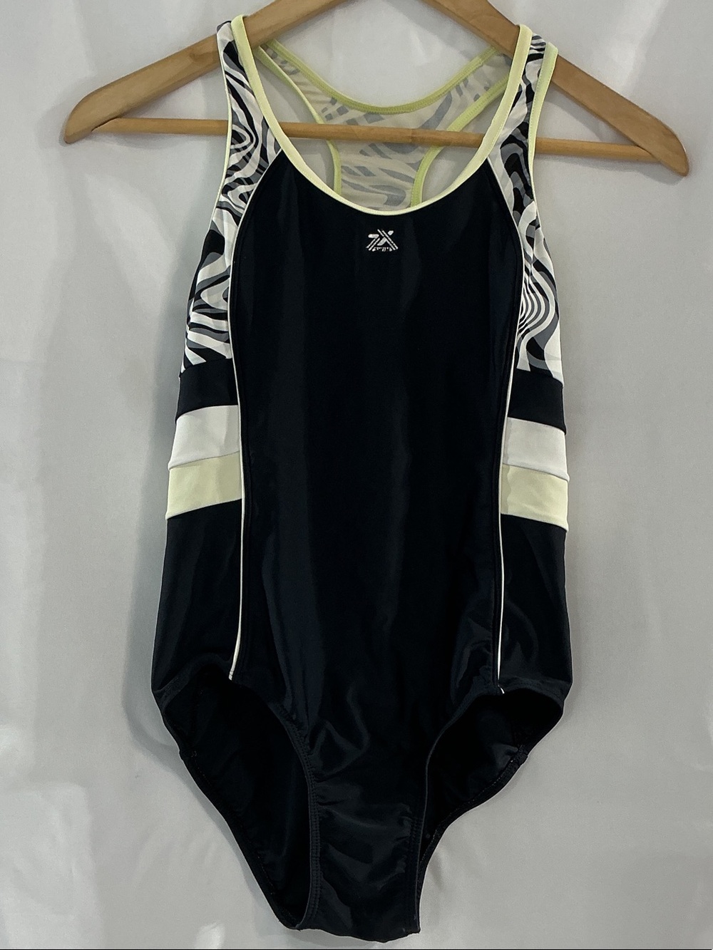 ZeroXposur Black One-Piece Swimsuit with White and Pale Yellow Accents